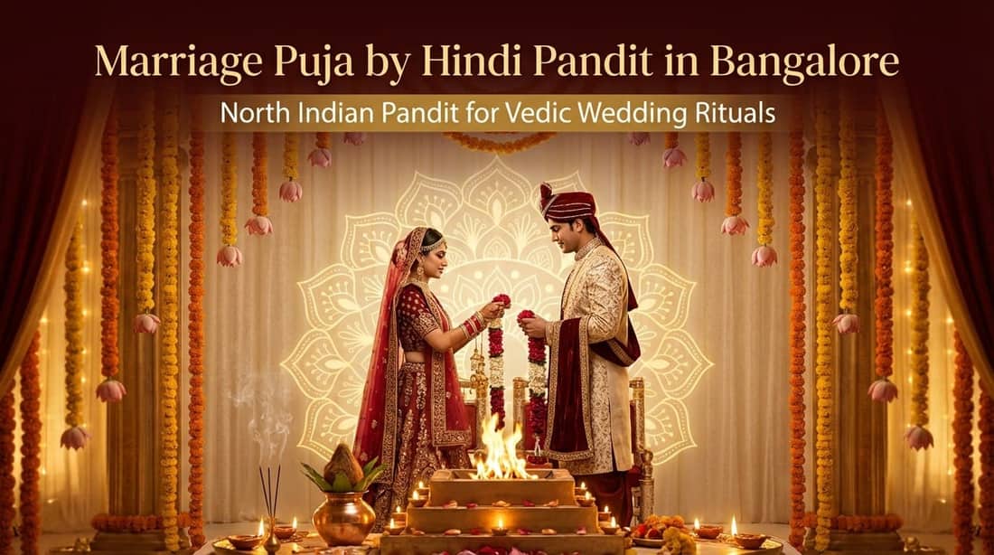 Marriage Puja Bangalore with bride and groom and Hindi wedding pandit